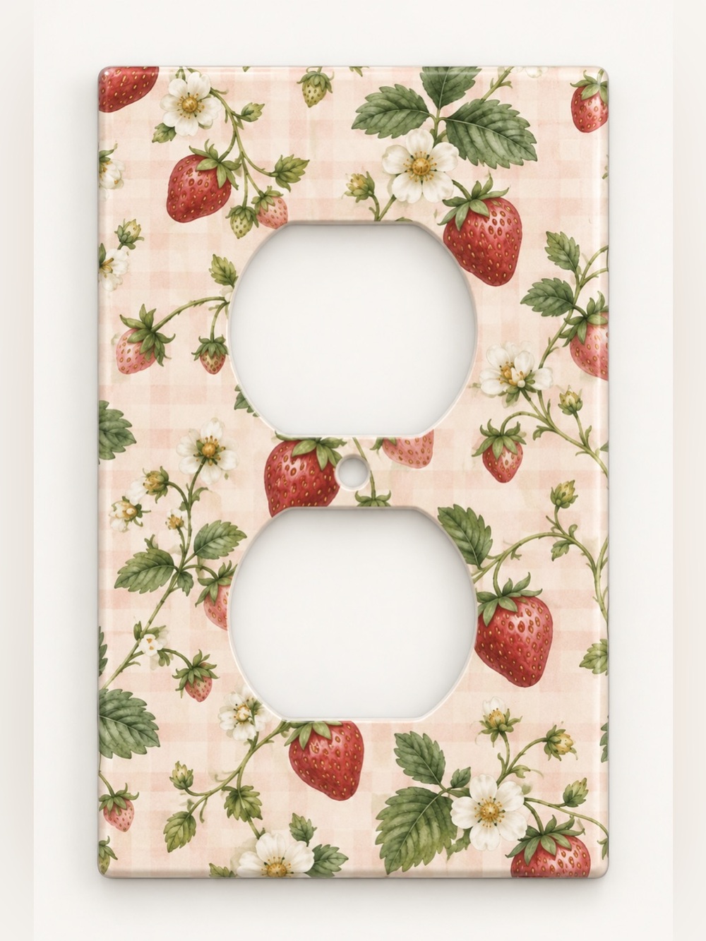 Strawberry Gingham Floral Duplex Outlet Wall Plate Cottage Decor